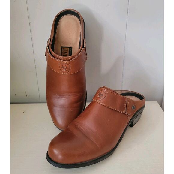 Ariat Womens Size 7B Western Closed Toe Leather Mules Shoes Brown Slip On - Picture 1 of 11